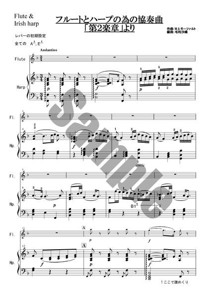 保管★オーケストラパート譜★　モーツァルト　フルートとハープのための協奏曲　ハ長調（Edition Breitkopf：Nr.4456） 弦楽器曲